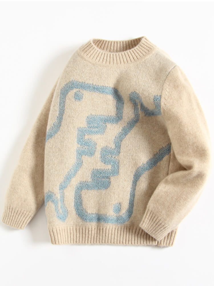 (image for) Kids Dinosaur Pattern Pure Cashmere Crewneck Pullover Sweater